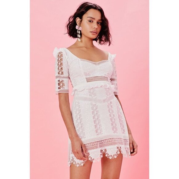 For Love & Lemons Amandine Embroidered Mini Dress Ivory Womens Size Small - Picture 7 of 12